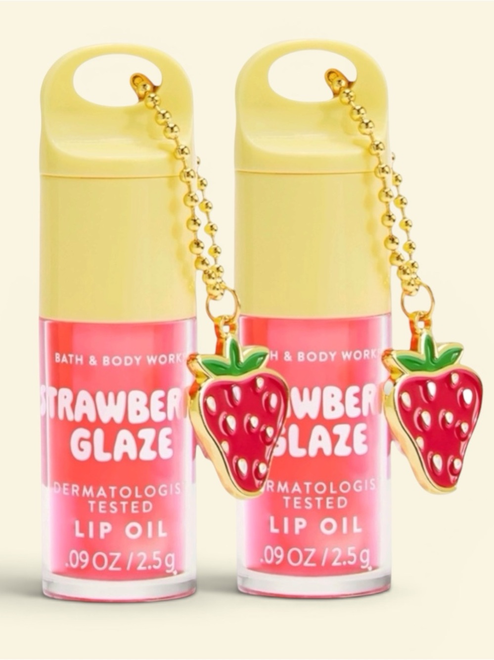 NEW 2X Bath & Body Works STRAWBERRY GLAZE Lip Oil with Strawberry Charm Set 2026